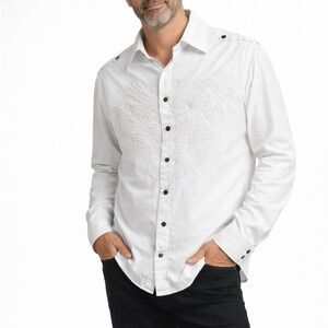 Men’s White Cotton Embroidered Shirt – Made in India XL